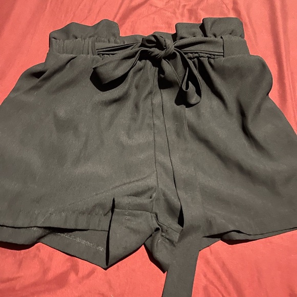 Bowknot Tie Waist Summer Casual Shorts with Pockets, black high waisted shorts - Picture 3 of 3